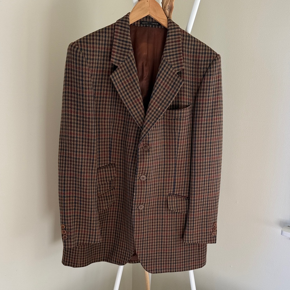 Brown Wool Checkered Men's Blazer